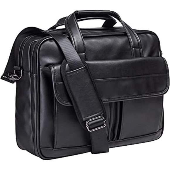 Men's Leather Messenger Bag, 17.3 Inches Laptop Briefcase Handbag Shoulder Bag
